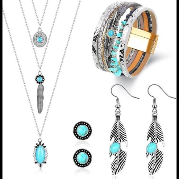 Jewelry - NEW 6 Pc Jewelry Set for Women Boho Turquoise Necklace Bracelet Earring …